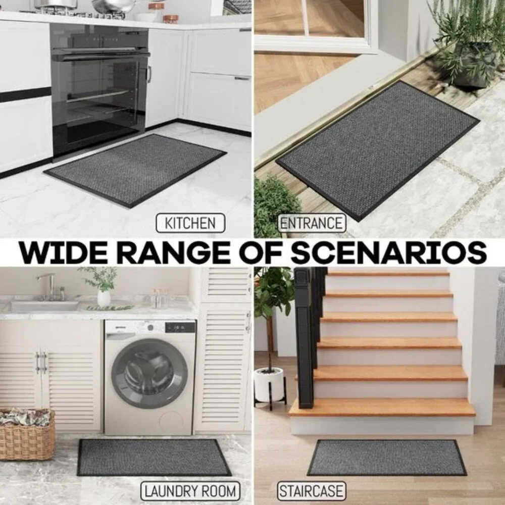 New 30x17.3In Black Kitchen Rug Washable Non-Slip Absorbent Mat for Home & Entry